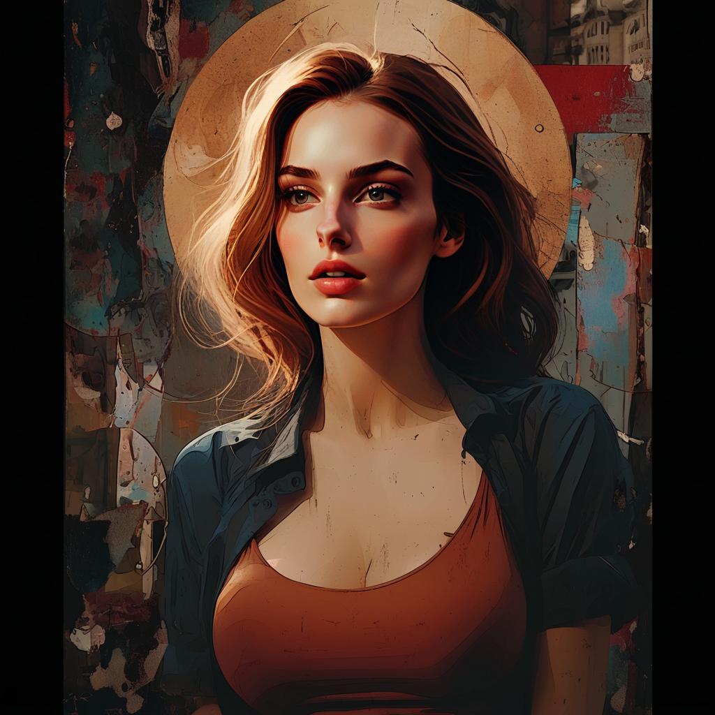 Digital Portrait of Woman with Auburn Hair and Abstract Background