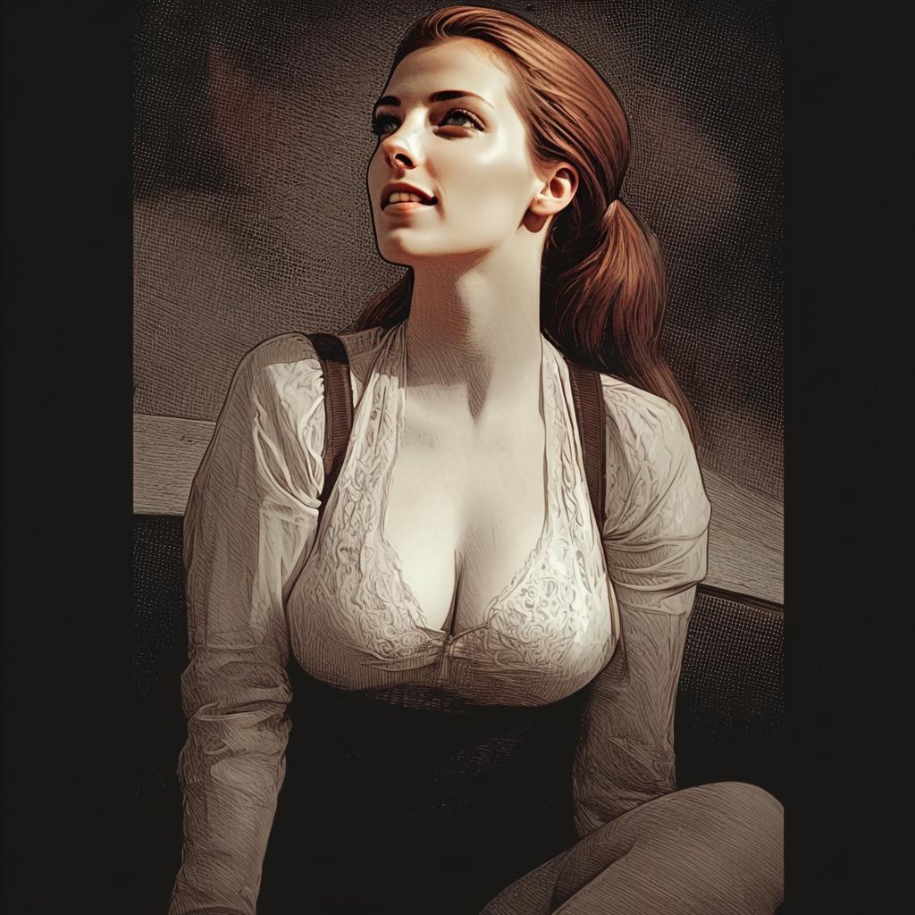 Artistic Portrait of Woman with Auburn Hair in Painterly Style