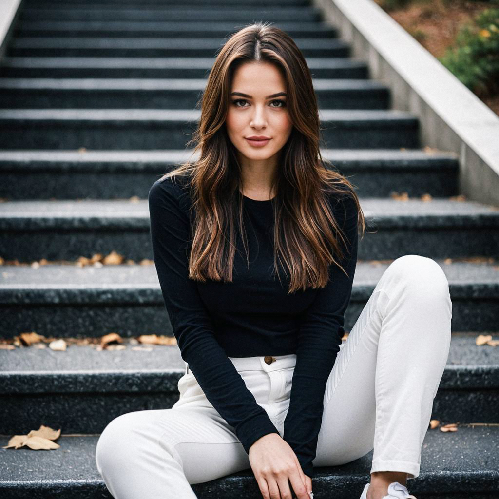 Confident Young Woman on Stone Steps Confident Young Woman on Stone Steps