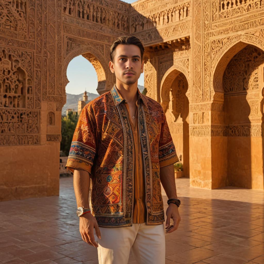 Confident Man in Aztec-Inspired Attire