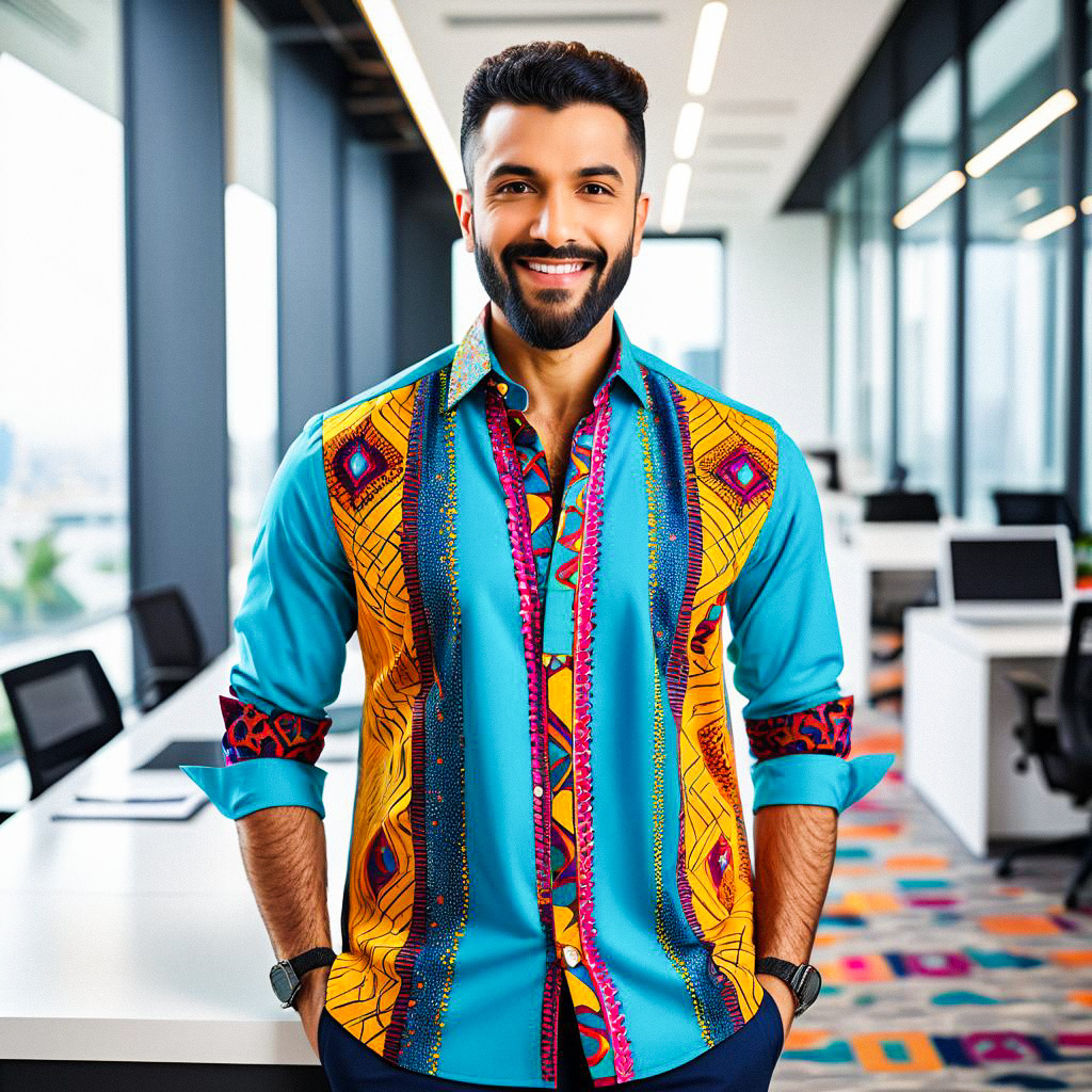 Stylish man in vibrant shirt in modern office