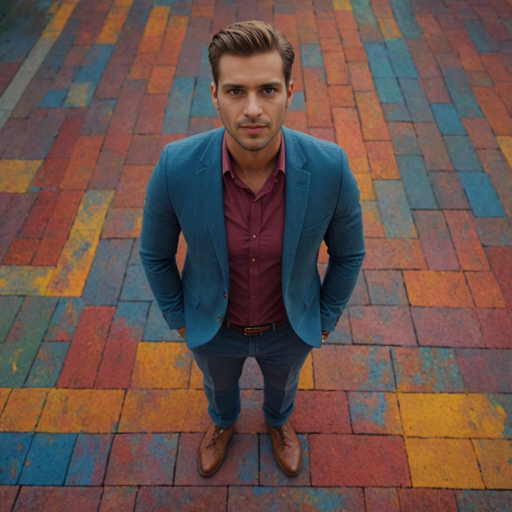 Man in Stylish Suit on Colorful Tiles