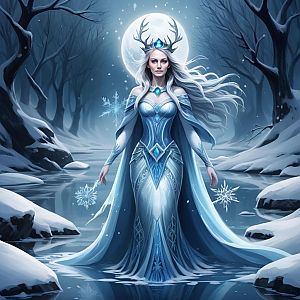 Majestic Woman in Snowy Forest
