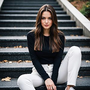 Confident Young Woman on Stone Steps