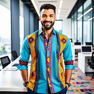 Stylish man in vibrant shirt in modern office