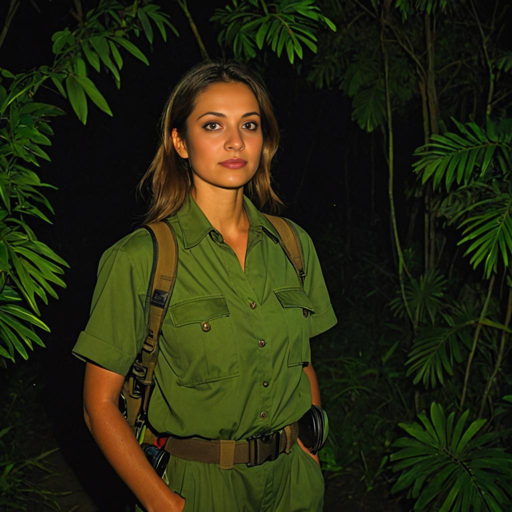 Woman Explorer in Night Foliage