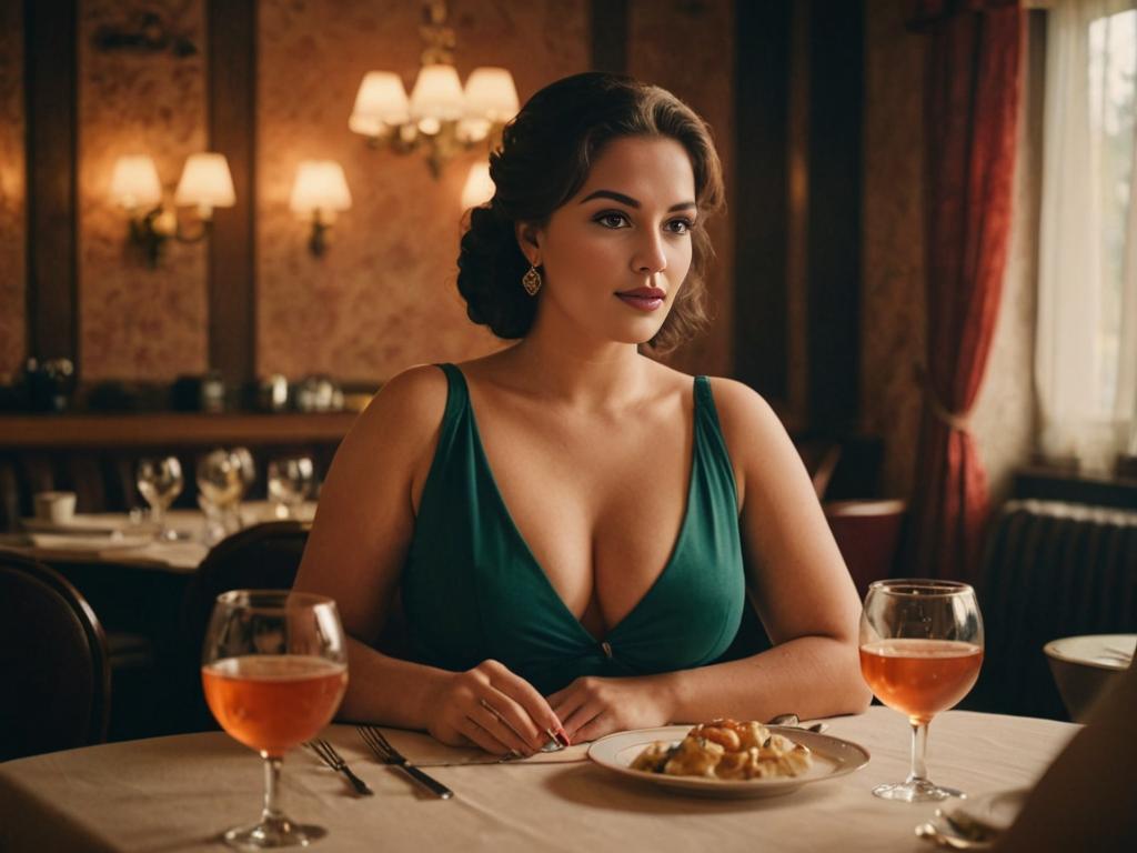 Elegant Woman Dining Thoughtfully