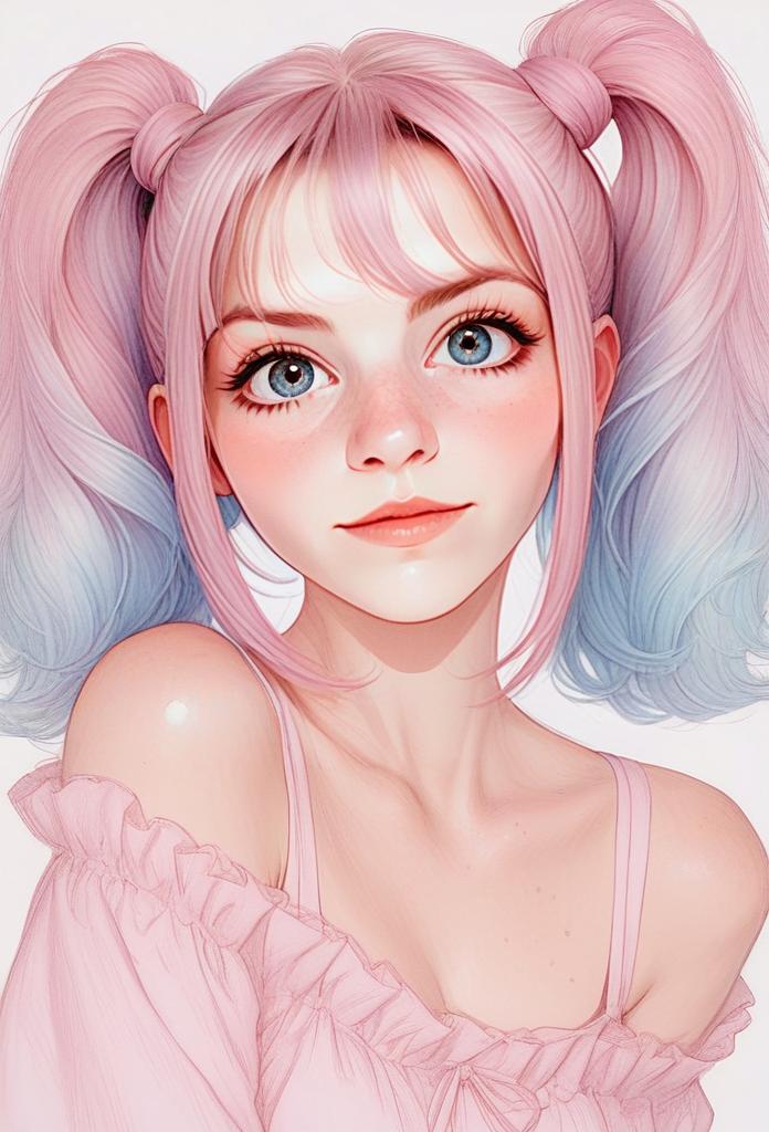 Young Woman with Pink Hair in Anime Style