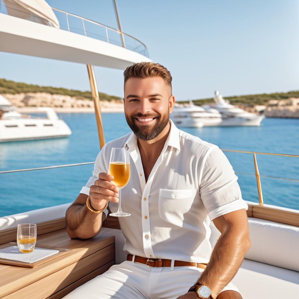 Stylish Man on Luxury Yacht with Refreshing Drink