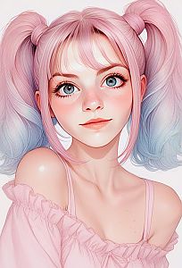 Young Woman with Pink Hair in Anime Style