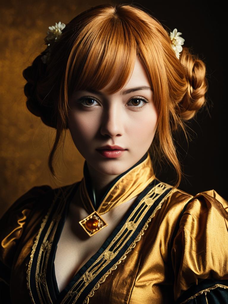 Sexy Woman in Mitsuri Kanroji Costume Golden Cosplay Portrait