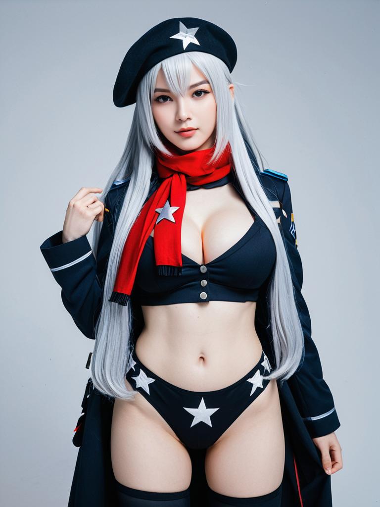 Girls Frontline Cosplay Woman in Military-Style Costume with Silver Hair