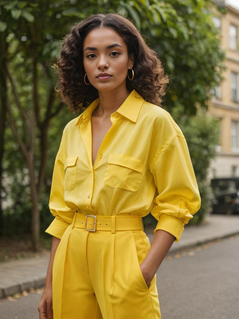 Confident Woman in Stylish Yellow Outfit