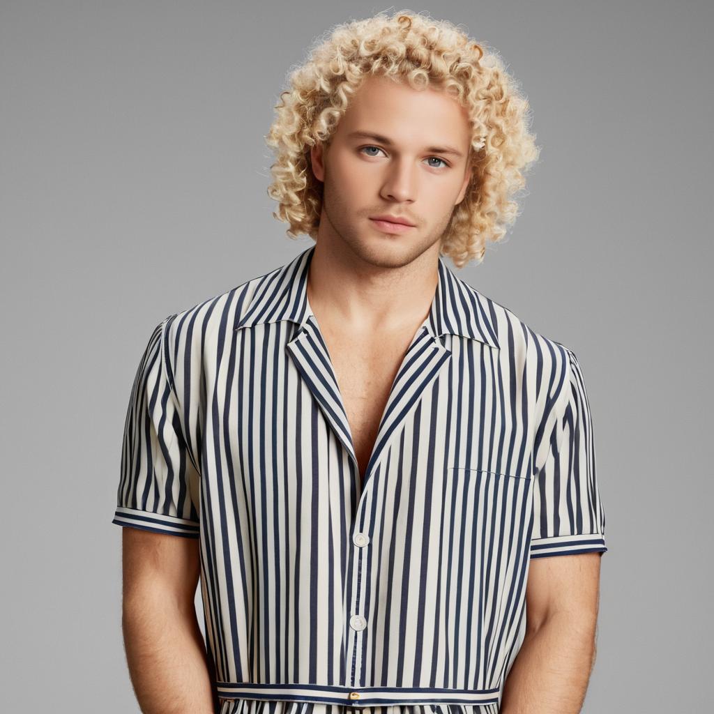 Young Man in Trendy Striped Outfit