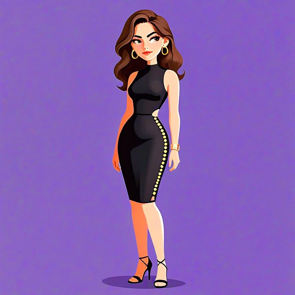 Chic Woman Wearing Black Form-Fitting Dress Digital Illustration
