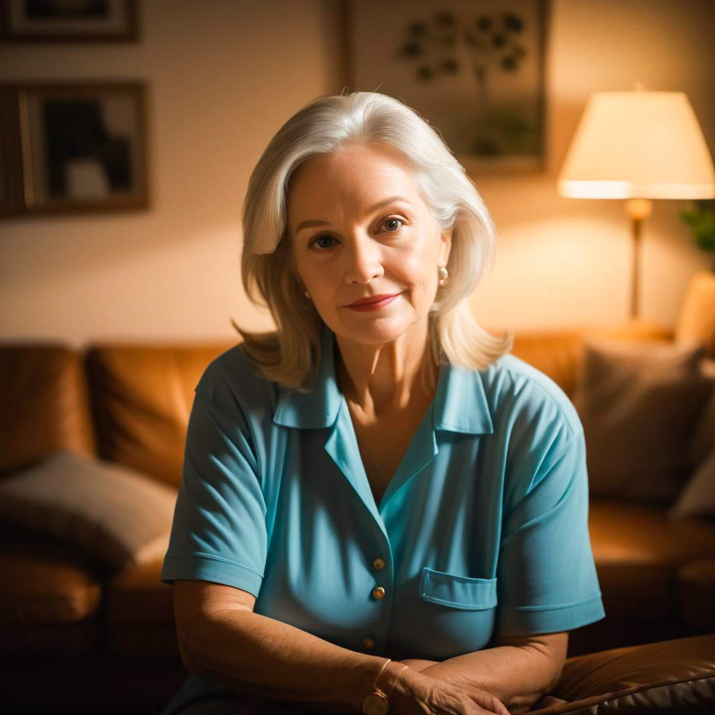 Serene Portrait of an Older Woman in Cozy Living Room