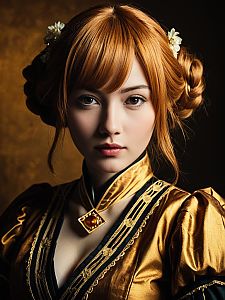 Sexy Woman in Mitsuri Kanroji Costume Golden Cosplay Portrait