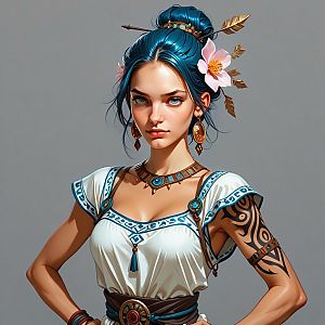 Confident Woman with Blue Hair in White Dress