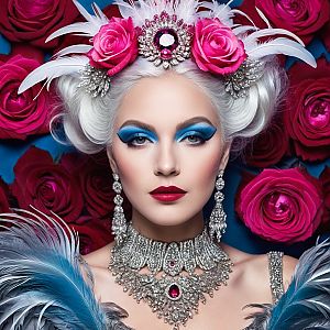 Regal Woman with Platinum Hair and Roses