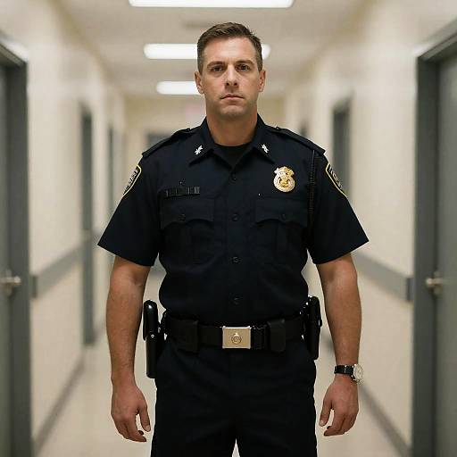 Man in Uniform Standing in Hallway as Public Offender Inmate Officer