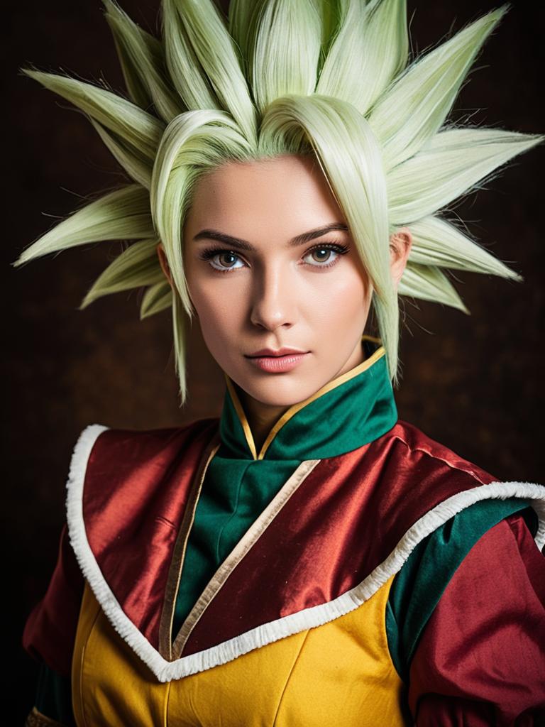 Realistic Kefla Cosplay Woman Character with Spiked Hair from Dragon Ball
