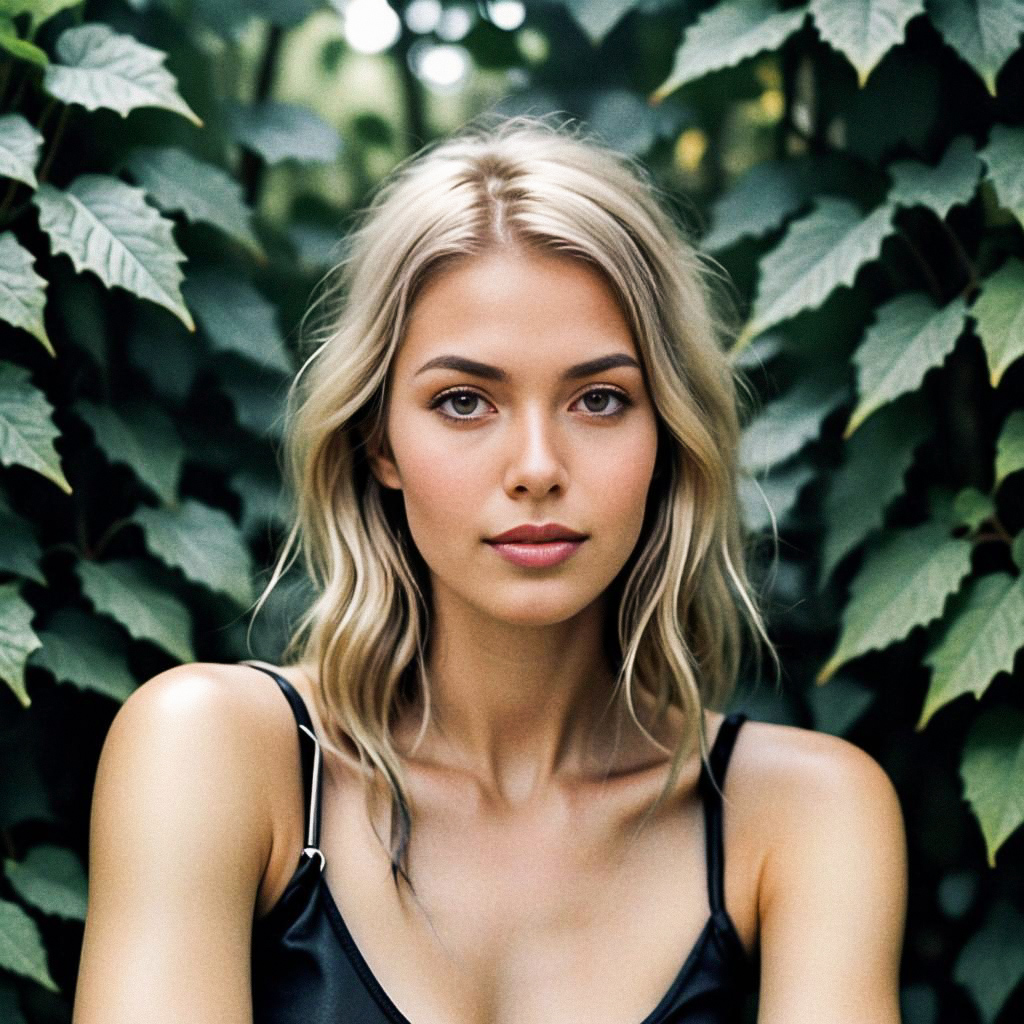 Elegant Woman in Lush Greenery Elegant Woman in Lush Greenery
