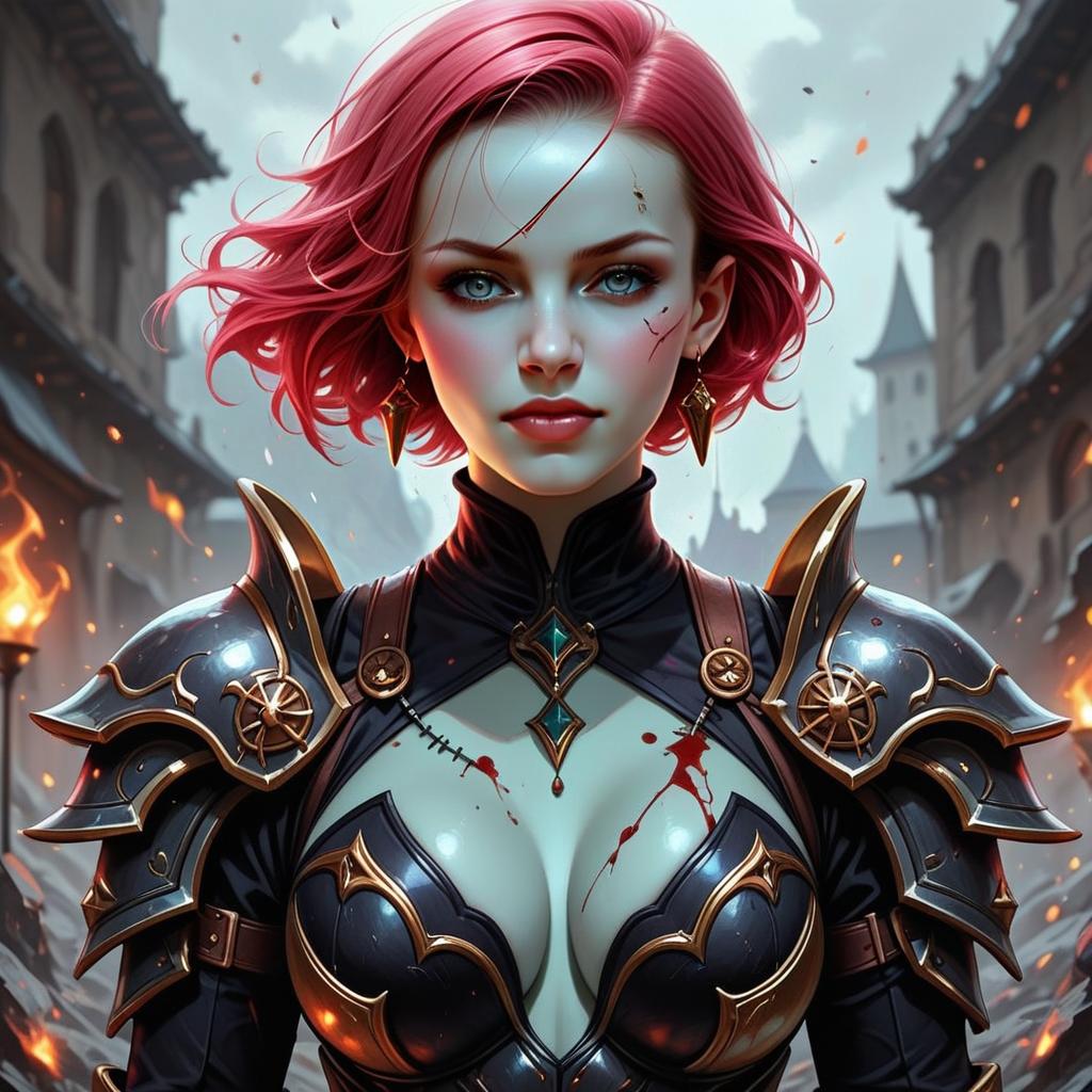 Fantasy Warrior Woman with Red Hair in Detailed Medieval Armor
