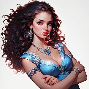 Confident Young Woman in Elegant Blue Dress