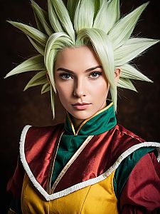 Realistic Kefla Cosplay Woman Character with Spiked Hair from Dragon Ball