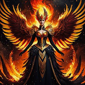 Powerful Woman in Fiery Phoenix Costume