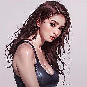 Young Woman with Brown Hair and Blue Eyes