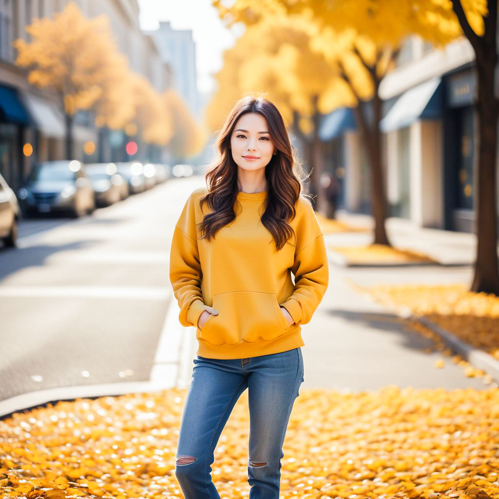 Confident Young Woman in Autumn Street Confident Young Woman in Autumn Street