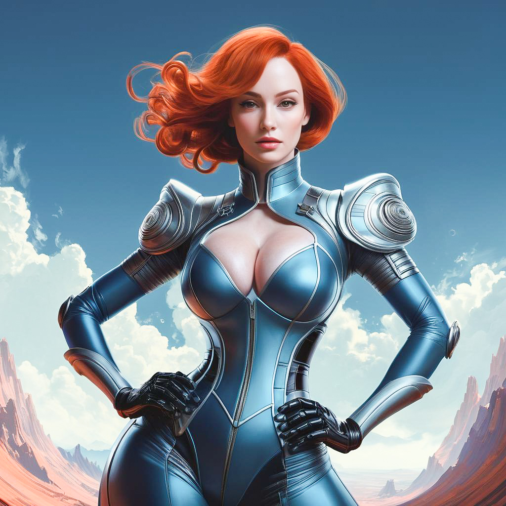 Futuristic Female Character in Metallic Outfit