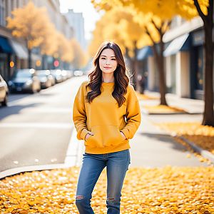 Confident Young Woman in Autumn Street