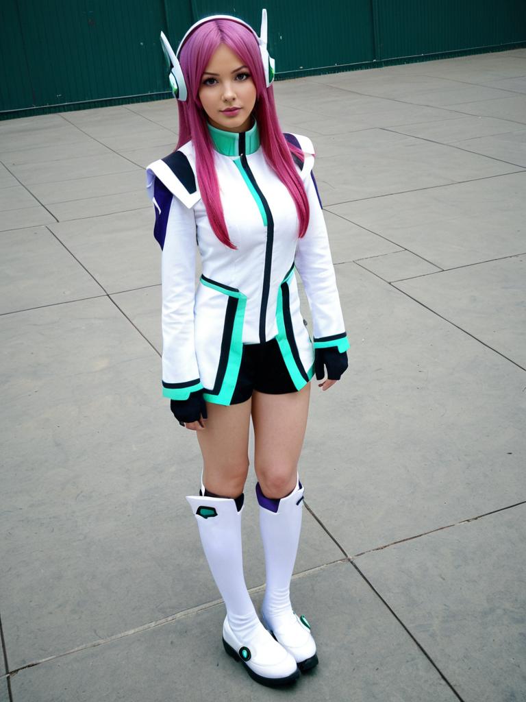 Anemone Cosplay from Eureka Seven with Futuristic Costume and Pink Hair