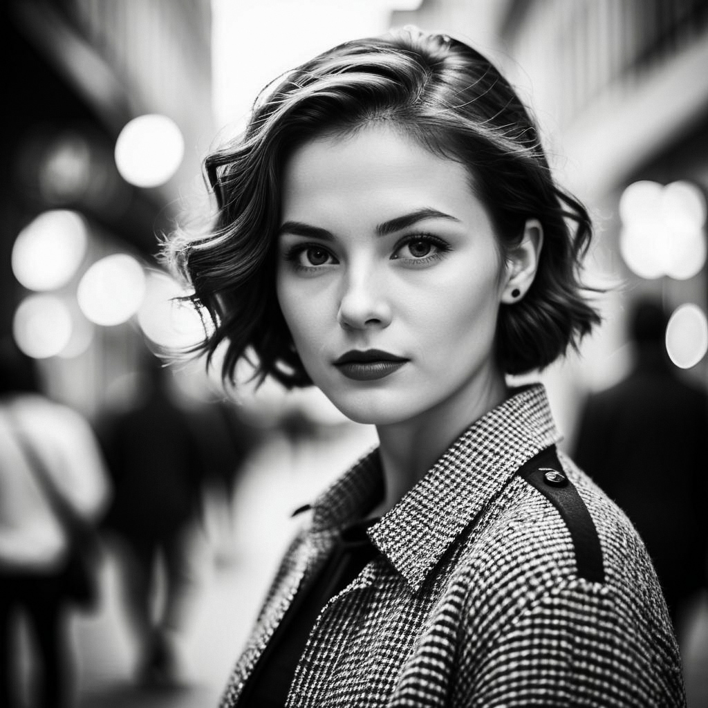 Black and White Portrait of Confident Young Woman