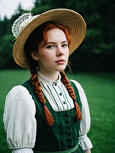 Woman in Anne of Green Gables Costume Dramatic Editorial Cosplay Photo