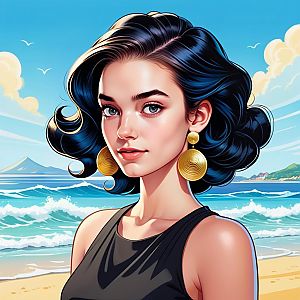 Vintage Waves Woman on Beach