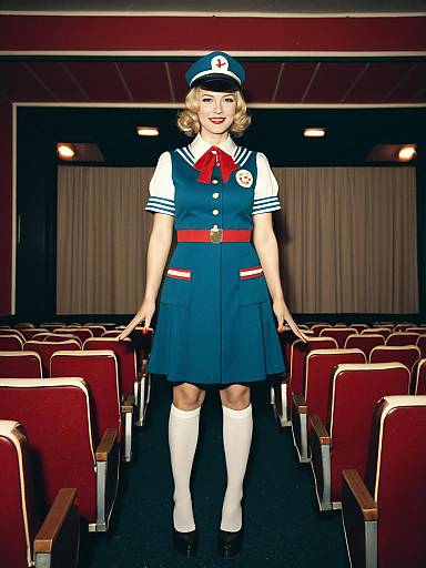 Woman in Retro Cinema Usherette Costume Full Body Cosplay Photo