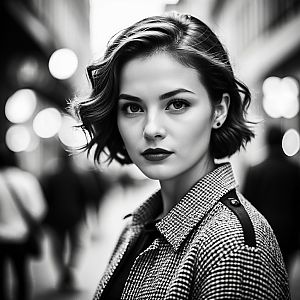 Black and White Portrait of Confident Young Woman
