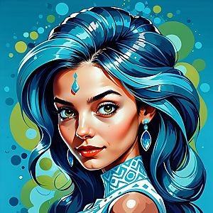 Vibrant Woman with Blue Hair and Green Eyes
