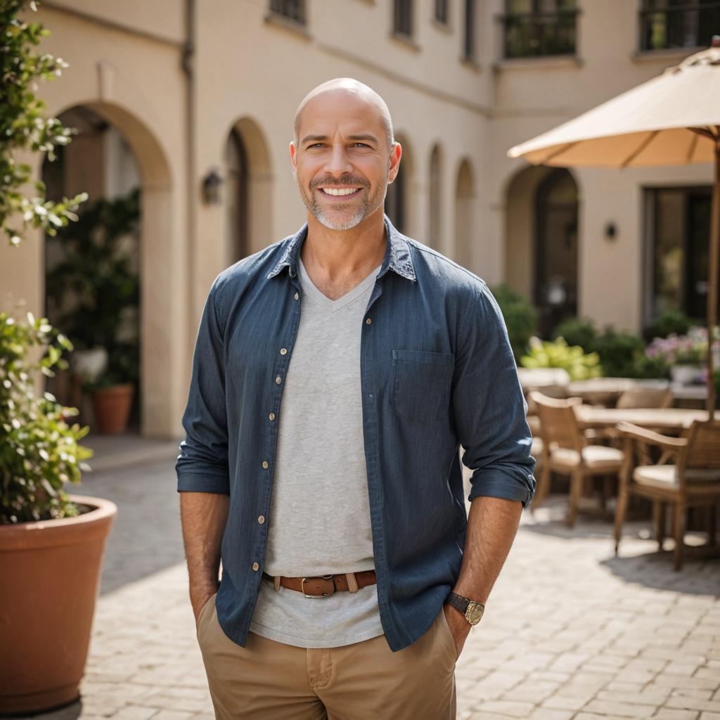 Smiling Man in Courtyard