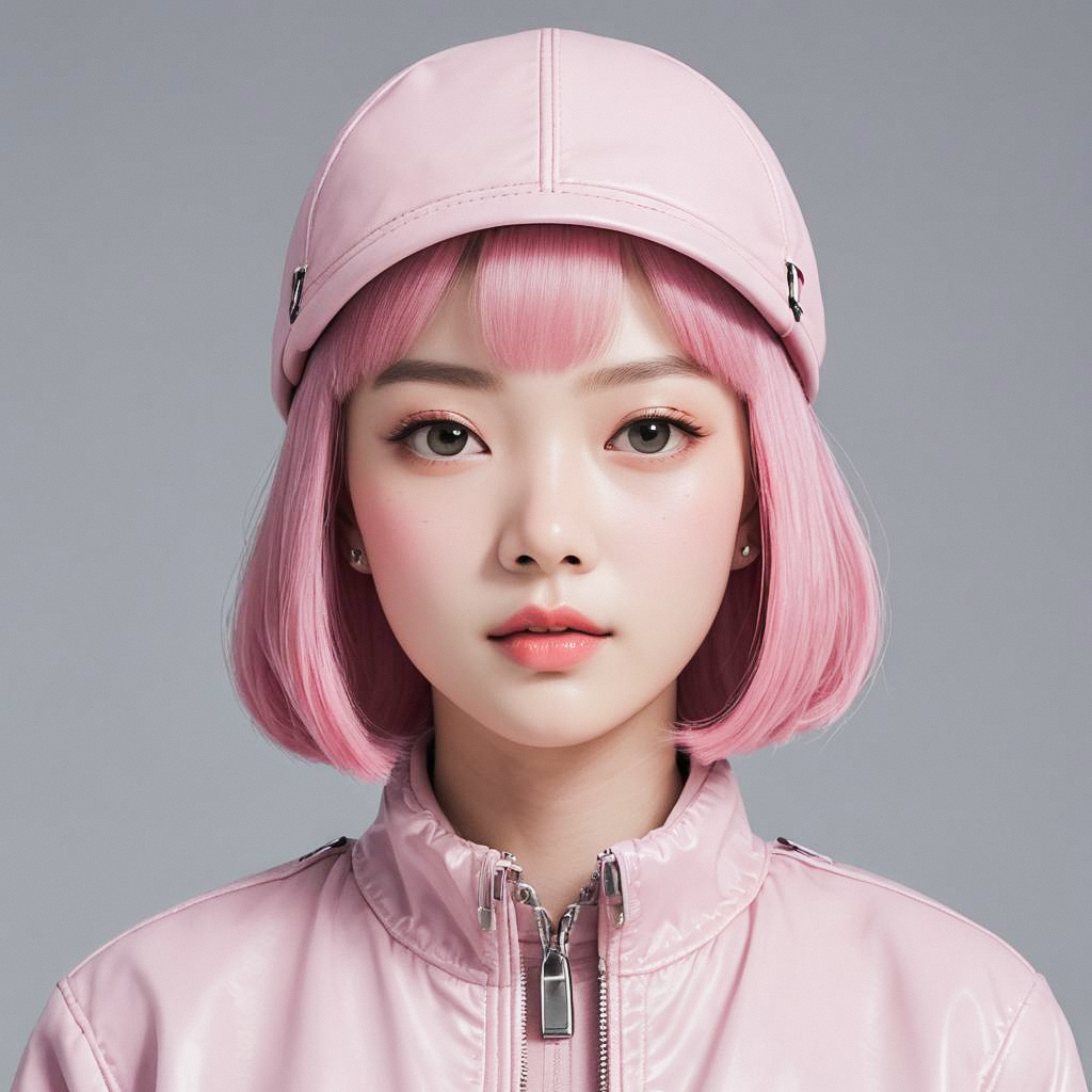 Young Woman with Pink Bob Hair in Pastel Fashion Young Woman with Pink Bob Hair in Pastel Fashion