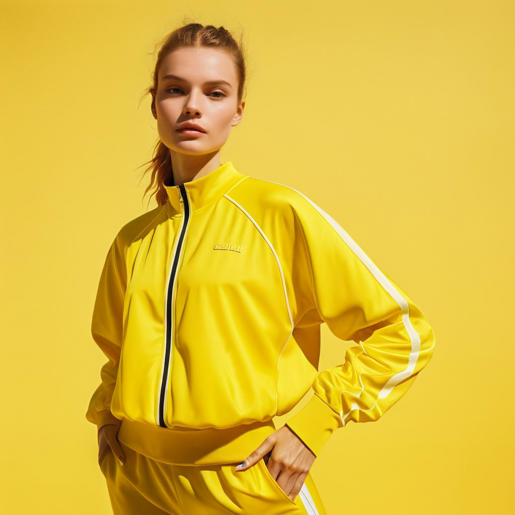 Stylish Woman in Yellow Tracksuit