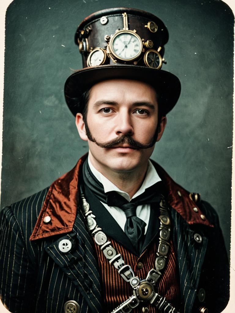 Man in Steampunk Halloween Costume Cosplay Festival Portrait Realistic Man in Steampunk Halloween Costume Cosplay Festival Portrait Realistic
