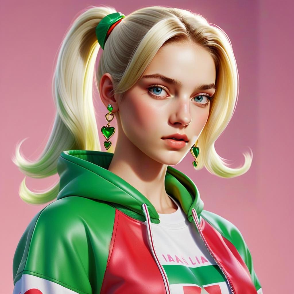 Young Woman with Platinum Blonde Hair in Vibrant Jacket Young Woman with Platinum Blonde Hair in Vibrant Jacket