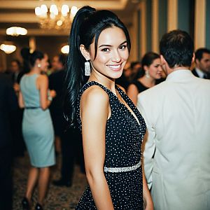Elegant Woman in Black Evening Gown at Formal Event