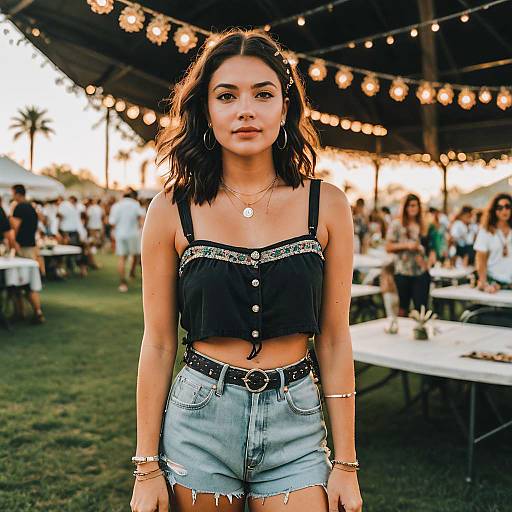 Young Woman in Bohemian Festival Outfit at Outdoor Event