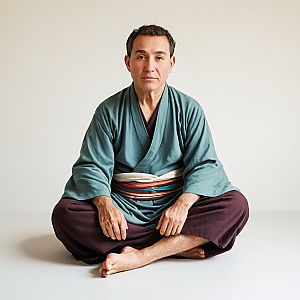 Serene Man in Colorful Kimono