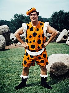 Man in Fred Flintstone Costume Humorous Editorial Cosplay Photo